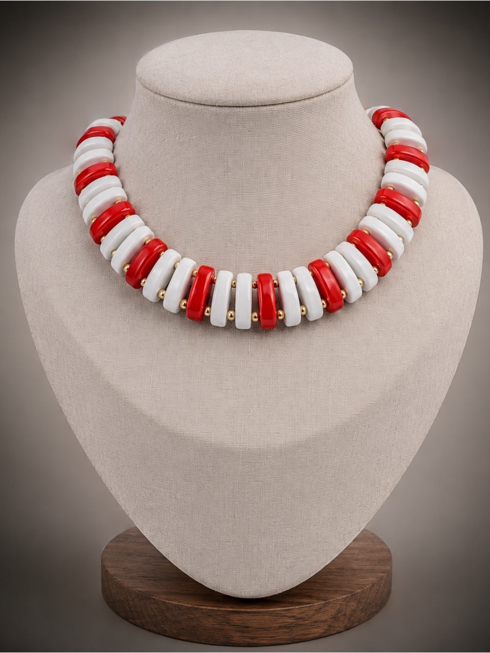 Vintage Lucite Bold Red and White Statement Collar Necklace